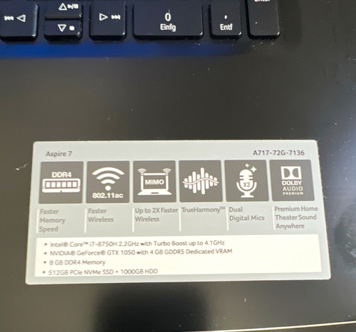 Acer aspire a717 72g 7136 - acer, a717-72g-7136